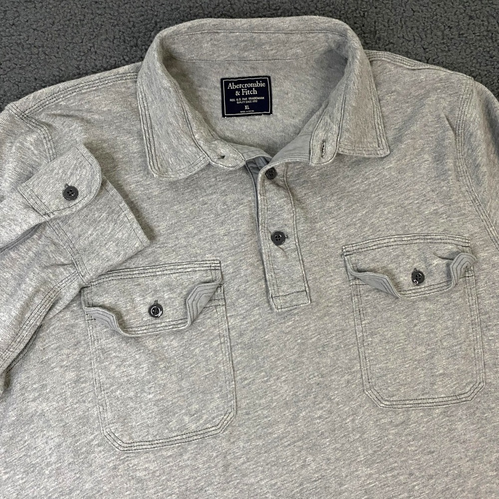 Abercrombie & Fitch Polo Shirt Mens XL Gray Rugby Flap Pocket Jersey Preppy